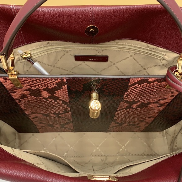Michael Kors Penelope Large Top Handle Satchel Merlot Multi Color Leather - Picture 14 of 16